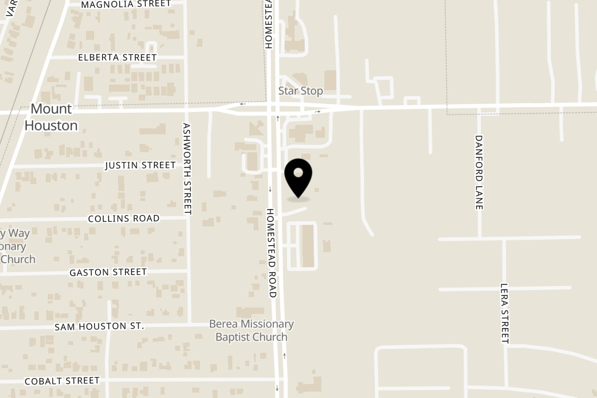 Map showing the location of Jody Grill's on 11610 Homestead Rd in Houston